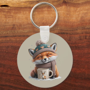 Porte-clés Renard Confortable Saison Hivernale Café Animaux V