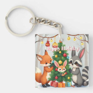 Porte-clés Renard Mignon, Raton Laveur et Lapin de Noël à Con