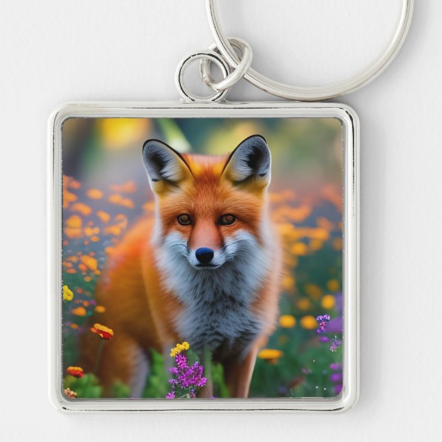 Porte-clés Renard rouge dans le champ de Fleur sauvage (Devant)