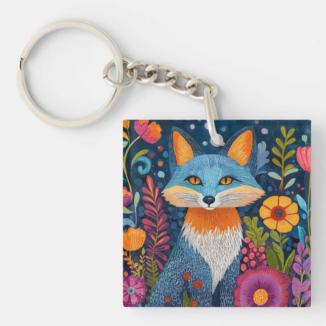 Porte-clés Renard Vibrant Point Art Au Milieu De Flore Luxuri (Devant)