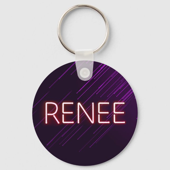 Porte-clés Renee nom dans lumière néon brillant nouveauté (Recto)