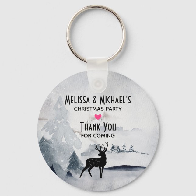 Porte-clés Renne dans l'eau grise sauvage Noël à l'aquarelle (Recto)