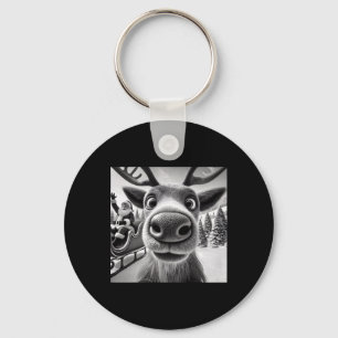 Porte-clés Renne drôle de selfie avec traîneau de Noël de San