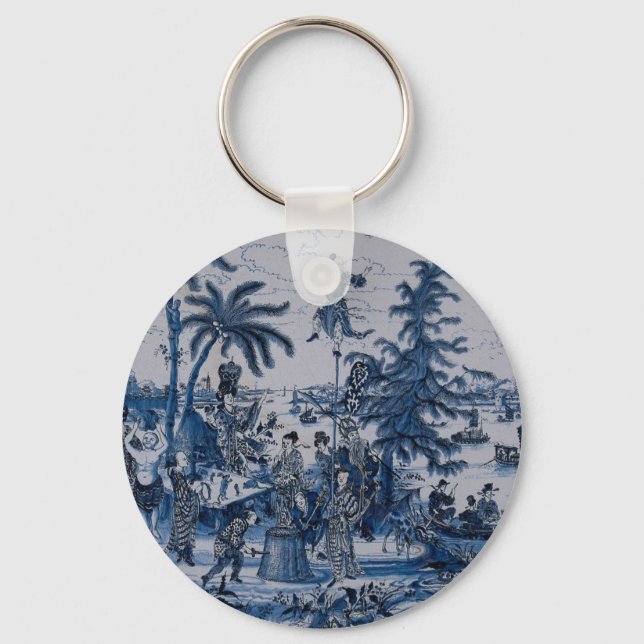 Porte-clés Repro Chinoiserie Delft Carrelage bleu et blanc (Recto)