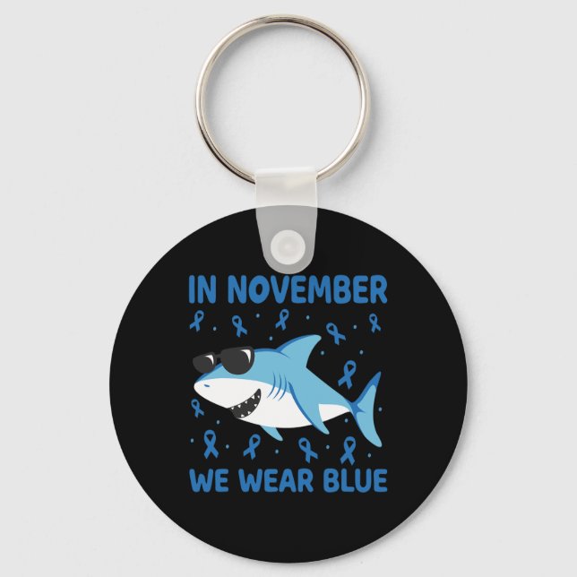 Porte-clés Requin En Novembre Nous Portons Bleu Diabète Garço (Recto)