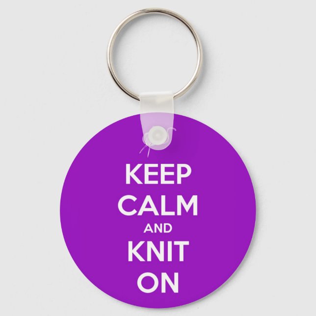 Porte-clés Restez calme et Knit sur Fuschia (Recto)