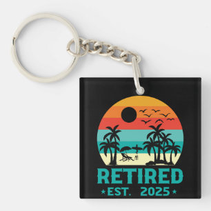 Porte-clés Retraite amusante 2025 Vintage Beach Palm Tree
