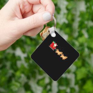 Porte-clés Retriever doré Père Noël Chariot de Noël Drôle de