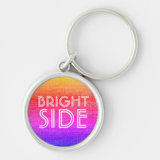 Porte-clés Retro Arc-en-ciel brillant côté Happy Motivational (Devant)
