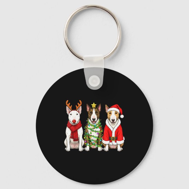 Porte-clés Retro Christmas Bull Terrier Santa Reindeer Dog Lo (Recto)