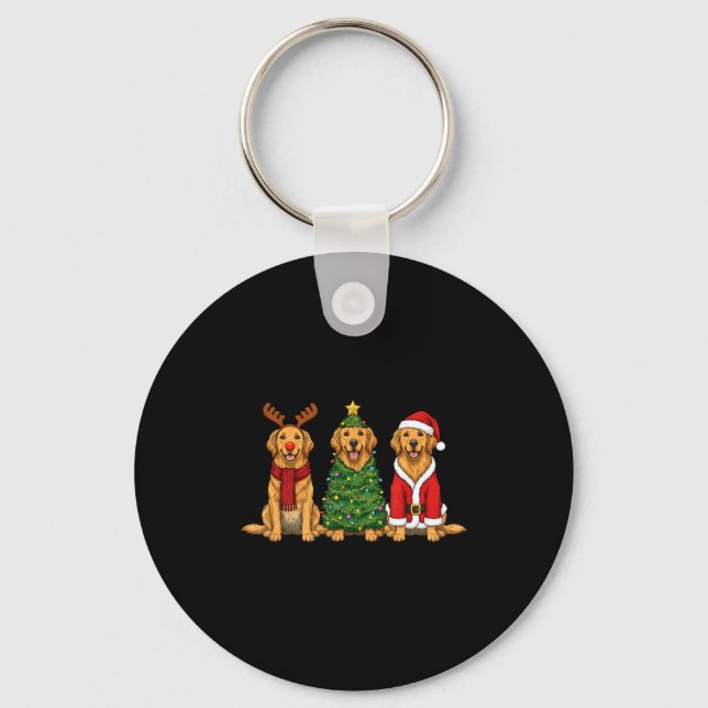Porte-clés Retro Christmas Golden Retriever Santa Reindeer Do (Recto)