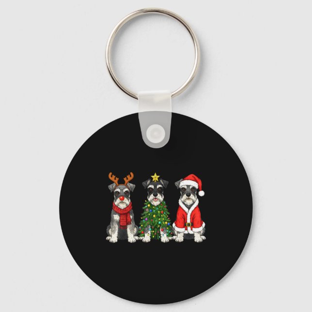 Porte-clés Retro Christmas Miniature Schnauzer Santa Reindeer (Recto)