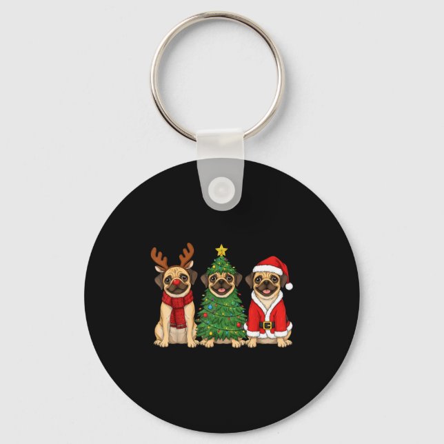 Porte-clés Retro Christmas Puggle Santa Reindeer Dog Lover  (Recto)