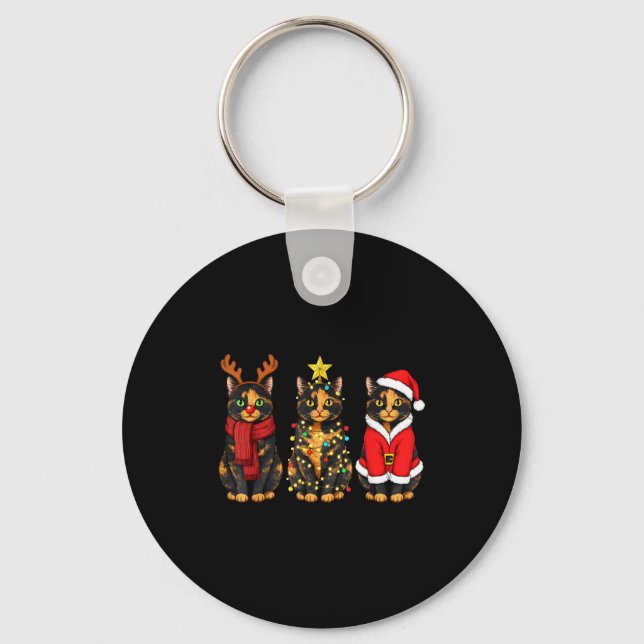 Porte-clés Retro Christmas Tortoiseshell Cat Santa Reindeer  (Recto)