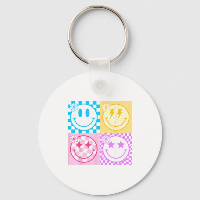 Porte-clés Retro Happy Smile Face Checkered Pattern Vibes Tre (Recto)