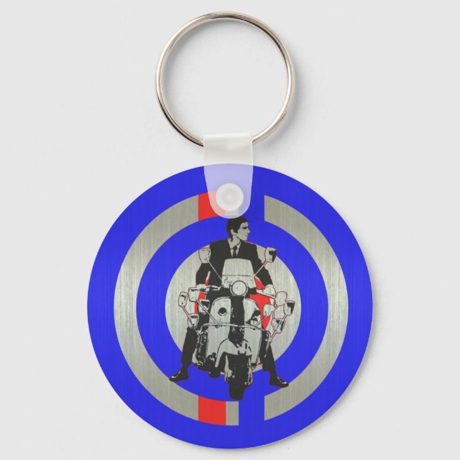 Porte-clés Retro Mod scooter rider métallique (Recto)
