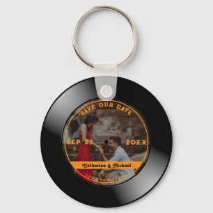 Porte-clés Retro Music Vinyl Record Photo Mariage Round