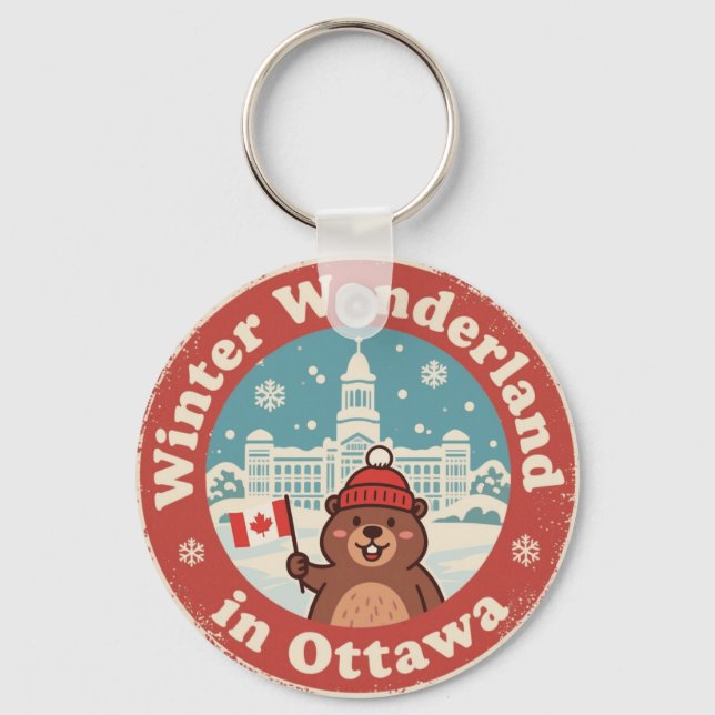 Porte-clés Retro Ottawa Beaver Winter Fun (Recto)