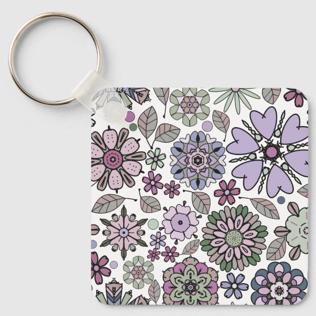 Porte-clés Retro Pastel Pink Purple Floral Seamless Pattern (Recto)