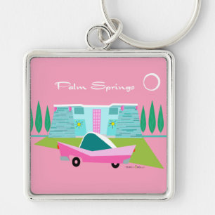 Porte-clés Retro Pink Palm Springs Button Keychain