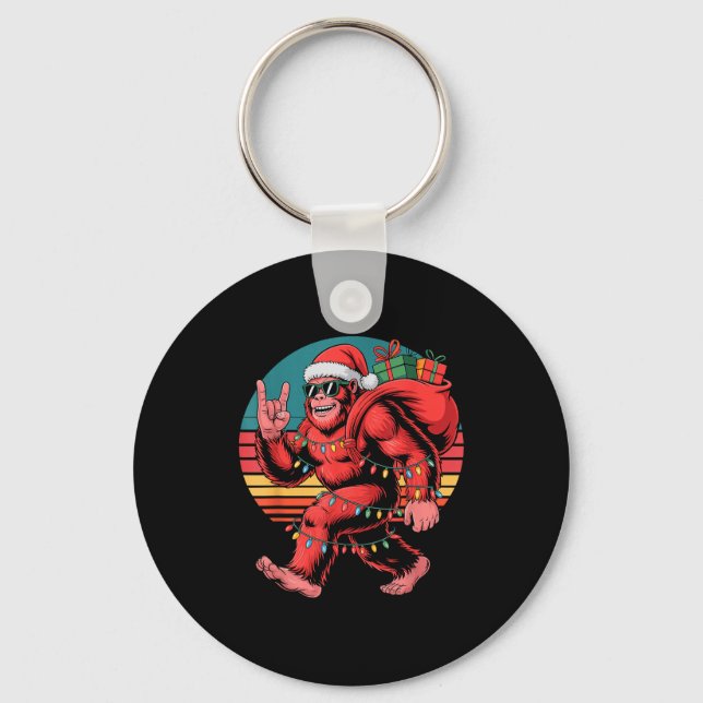 Porte-clés Retro Santa Bigfoot Christmas Funny Sasquatch Xmas (Recto)