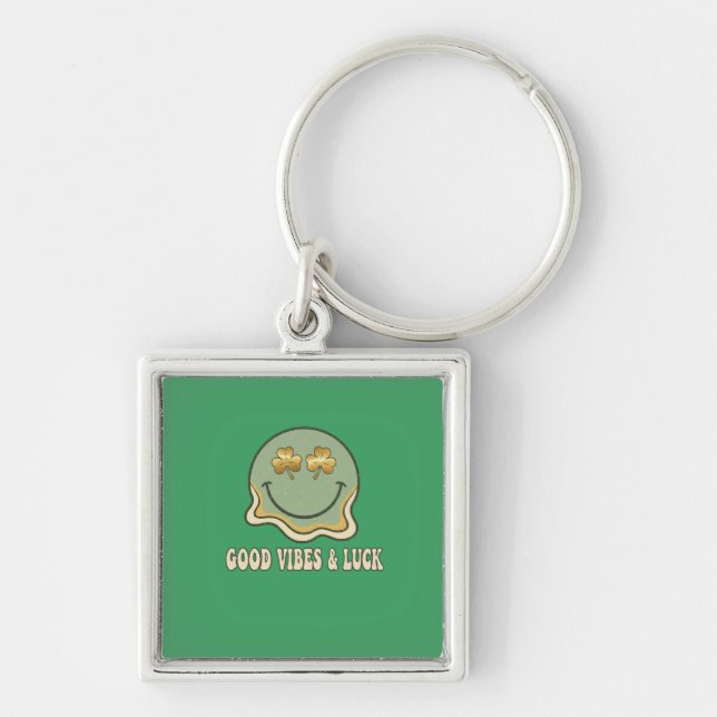 Porte-clés Retro St. Patrick's Day Good Vibes & Luck Smiley  (Devant)