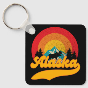 Porte-clés Retro Sunset Alaska Juneau Moose 0Montagnes Wild