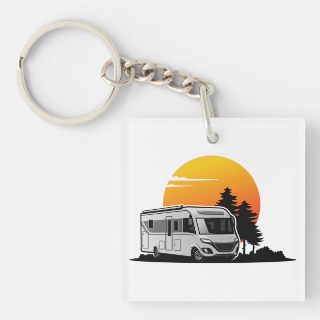 Porte-clés Retro Sunset RV Motorhome Propriétaire Cadeau, voi (Devant)