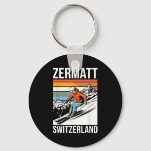 Porte-clés Retro Zermatt Suisse station de ski plaisir alpin