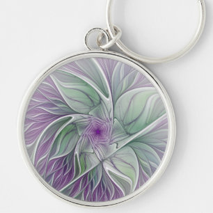 Porte-clés Rêve de fleurs, Abstrait violet vert Fractal Art