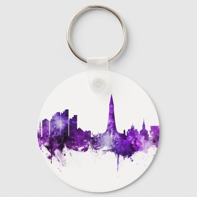 Porte-clés Reykjavik Islande Skyline violet (Recto)