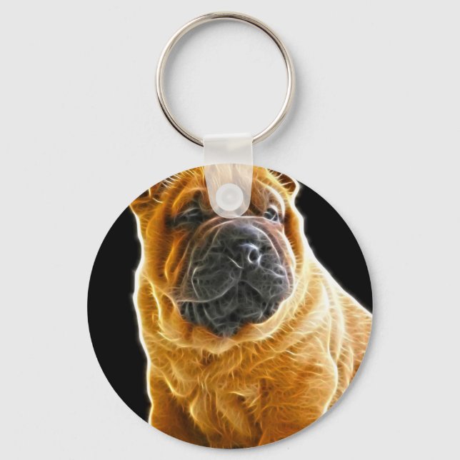Porte-clés Rincement, Chinois Shar Pei Chien Coquelicot (Recto)