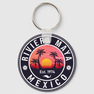 Porte-clés Riviera Maya Mexico Retro Sunset Souvenirs 60s