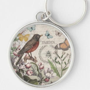 Porte-clés Robin Elegant Bird Butterfly French Art