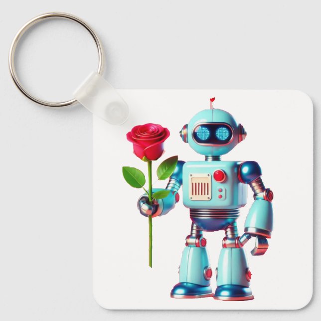 Porte-clés Robot avec Rose (Recto)