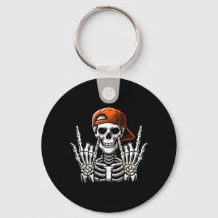 Porte-clés Roc squelettique cool chapeau à l'envers Halloween