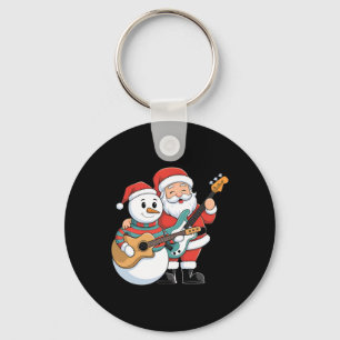 Porte-clés Rock Guitare Snowman Et Père Noël Jouant De La Gui