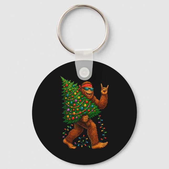 Porte-clés Rockin Christmas Bigfoot Carrying Tree Fun Xmas Ro (Recto)