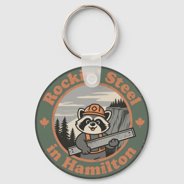 Porte-clés Rockin’ Steel in Hamilton with a Funny Raccoon (Recto)