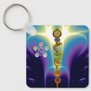 PORTE-CLÉS ROD OF ASCLEPIUS 7 CHAKRAS,YOGA ,SPIRITUAL ENERGY