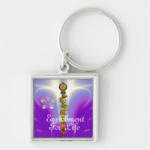 PORTE-CLÉS ROD OF ASCLEPIUS 7 CHAKRAS,YOGA ,SPIRITUAL ENERGY