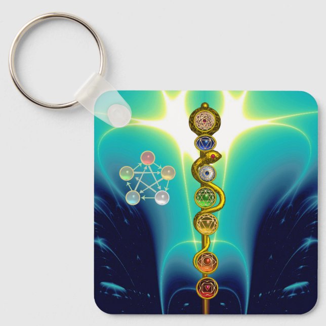 PORTE-CLÉS RODE D'ASCLEPIUS 7 CHAKRAS, YOGA, ÉNERGIE SPIRITUE (Recto)