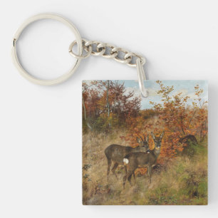 Porte-clés Roe Deer aux feuilles d'automne Faune Vintage