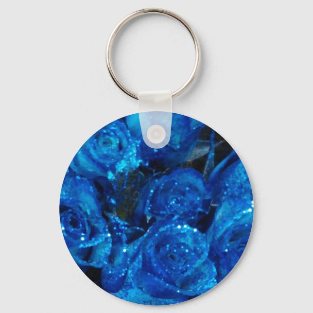 Porte-clés Romantique Love Blue Glitter Glamour Roses (Recto)