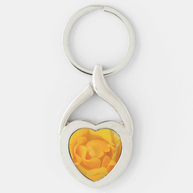 Porte-clés Romantique Rose Jaune gouttes d'eau (Devant)