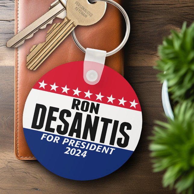 Porte-clés Ron Desantis 2024 classique bleu rouge pour présid (Personalized Keychain - Ron DeSantis)