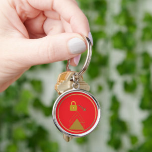 Porte-clés rond, 2" avec clé dorée, serrure et mai