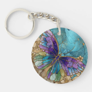 Porte-clés rond avec un papillon aquarelle