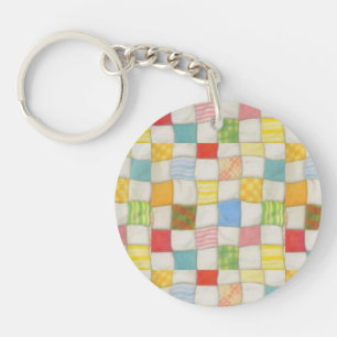 Porte-clés rond en acrylique Crazy Quilt
