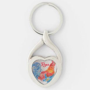 Porte-clés Rooster rouge aquarelle peinture art poulet